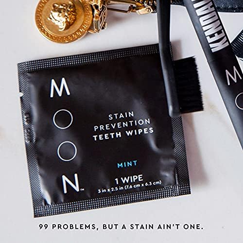 MOON Teeth Stain Remover Wipes - Combat Surface Stains from Coffee, Wine & Soda - Single-Use Teeth Wipes for On-The-Go Cleaning - Vegan & Breath-Freshening (10 Count)