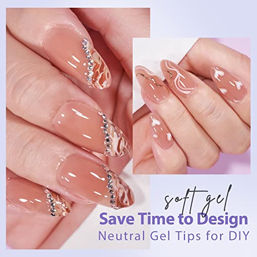 BTArtbox Almond Nail Tips - Brown Soft Gel Nail Kit with 150 pcs Medium Fake Nails, Gel Nail Glue, Top Coat, Nail Lamp, Pre-colored Press on Nails for Nail Art