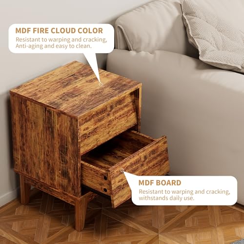 Modern 2 Set Nightstands Features Vintage-Style and Bevel Design, Made of MDF, Mid Century Modern Nightstand, Night Stand for Bedroom,for Bedroom(Brown)