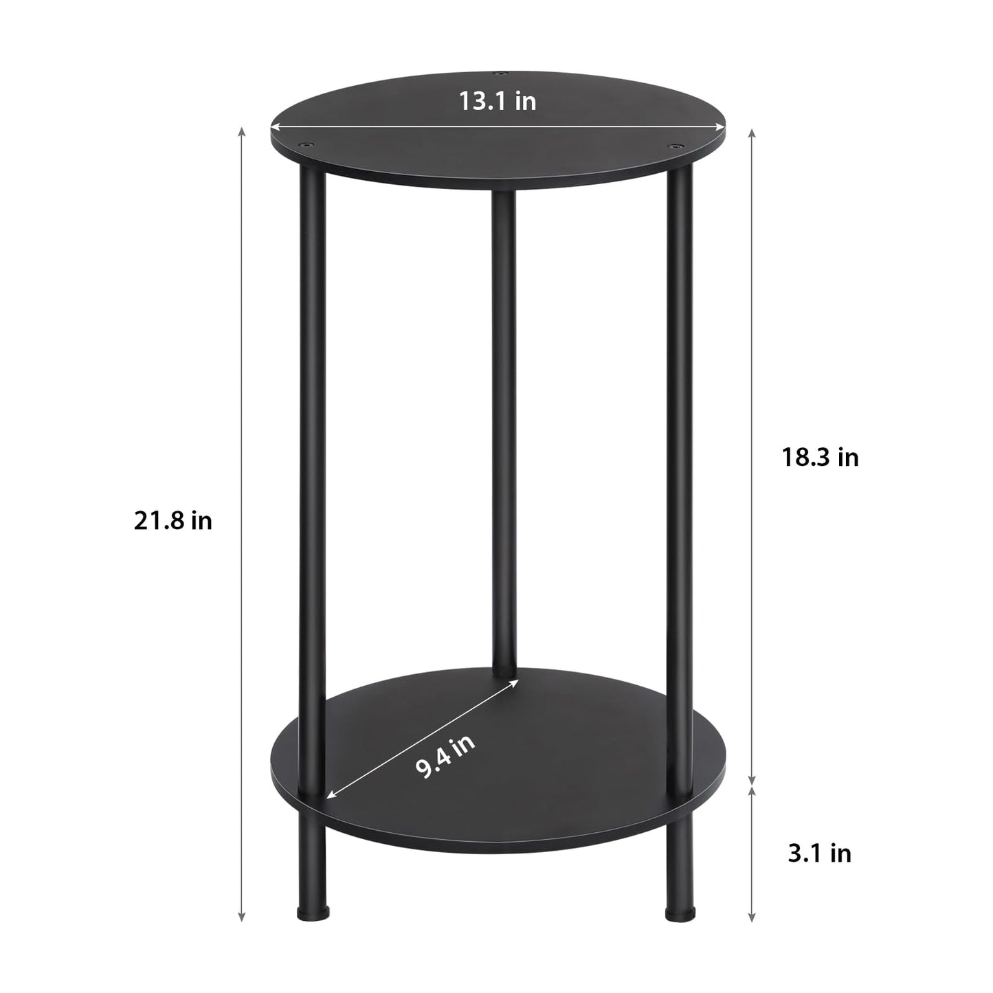 MOOACE End Tables Set of 2, Small Side Table, 2-Tier Nightstand with Storage Shelves, Round Sofa Bedside Table Coffee Desk for Living Room, Bedroom, Bathroom, Office, Black