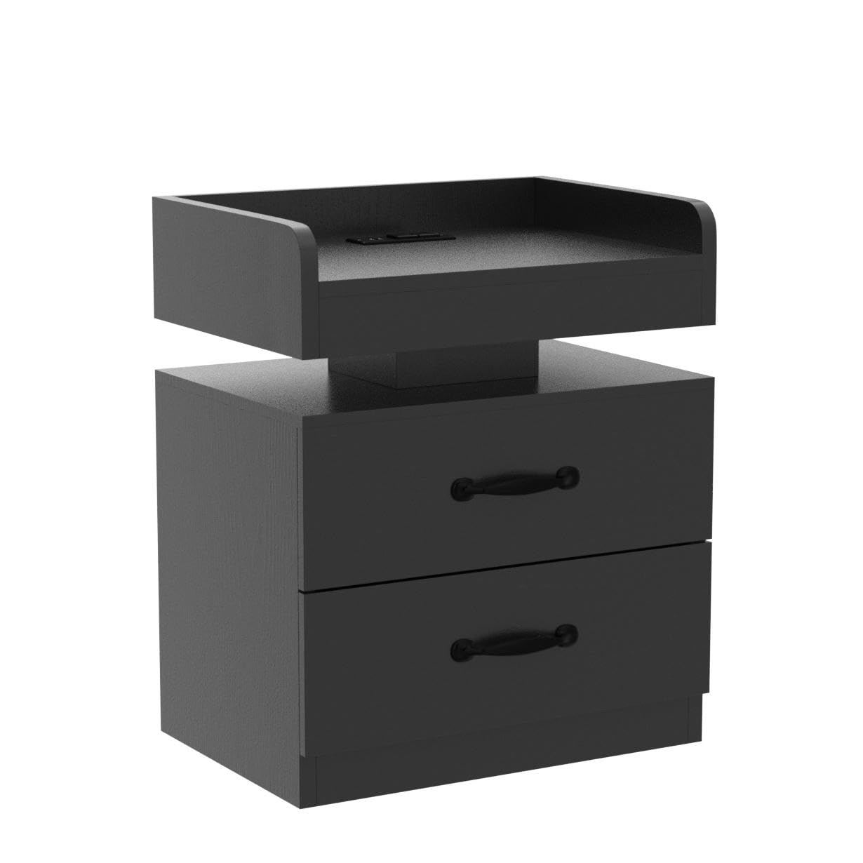 Black Nightstand with Charging Station, Night Stand with LED Lights, Modern Led End Table, Nightstand for Bedroom, Night Stand with 2 Drawers, Bed Side Table with Storage for Living Room