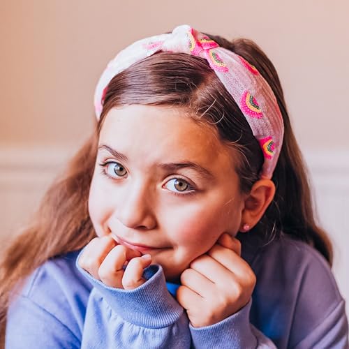 FROG SAC Knot Headband for Girls - Rainbow Sequin Knotted Headbands for Kids, Sparkly Hair Bands for Toddlers, Little Girl Pink Head Band Hair Accessories