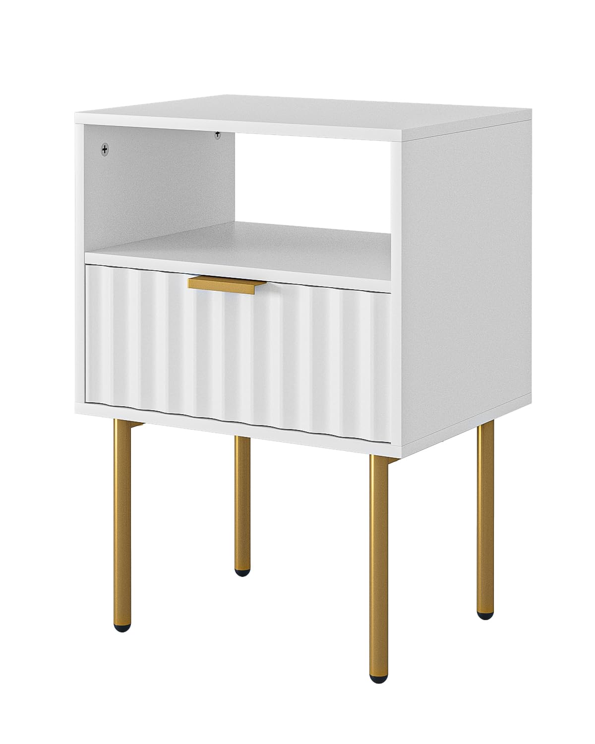 Aienvey Nightstand,Modern Bedside Table with Gold Frame,White Night Stand,Bedside Furniture, Modern Side Table with Drawer and Shelf for Bedroom,Living Room (White)