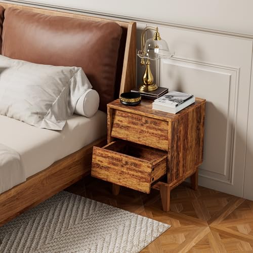 Modern 2 Set Nightstands Features Vintage-Style and Bevel Design, Made of MDF, Mid Century Modern Nightstand, Night Stand for Bedroom,for Bedroom(Brown)