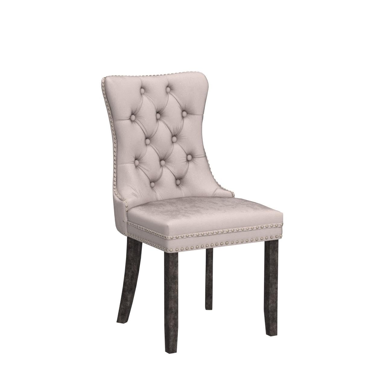 Kiztir Velvet Dining Chairs Set of 4, Upholstered Dining Room Chairs with Ring Pull Trim and Button Back, Luxury Tufted Dining Chair for Living Room, Bedroom, Kitchen (Beige)