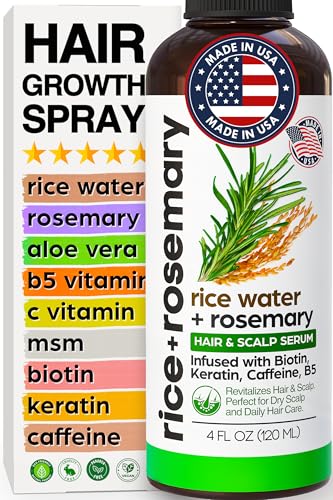 NEW Fermented Rice Water Hair Growth Spray with Rosemary, Biotin, Keratin, Caffeine, Vitamins C & B5 - For Thinning Hair, Hairfall, Thicker, Longer, Softer Hair - All Hair Types - Men & Women