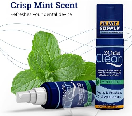 ZQuiet, Clean, Cleaning Solution for All Oral Appliances, Chlorine-Free, Fresh Mint Scent, Travel-Size, TSA-Compliant