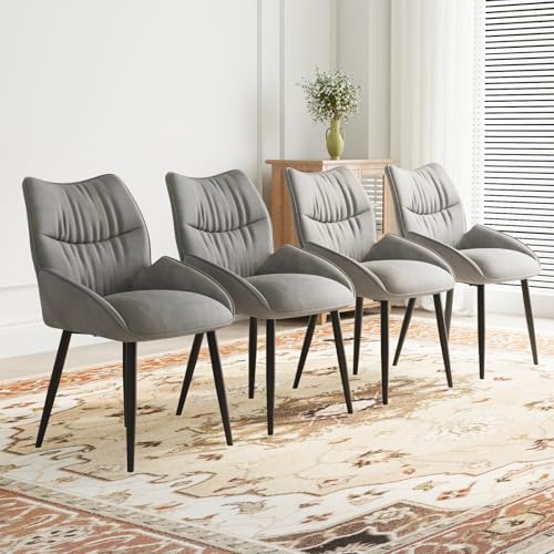 Kiztir Velvet Dining Chairs Set of 4 Modern Dining Chairs Upholstered Dining Room Chairs with Back and Metal Legs for Kitchen, Dining Room, Living Room (Grey)