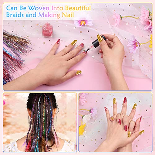 Mckanti 16 Colors Hair Tinsel Kit with Tool, 47 inch 3200 Strands Tinsel Hair Extensions for Women Girls, Fairy Hair Tinsel Glitter Sparkling Shiny Colorful Synthetic Hair for Party Daily Life Fashion