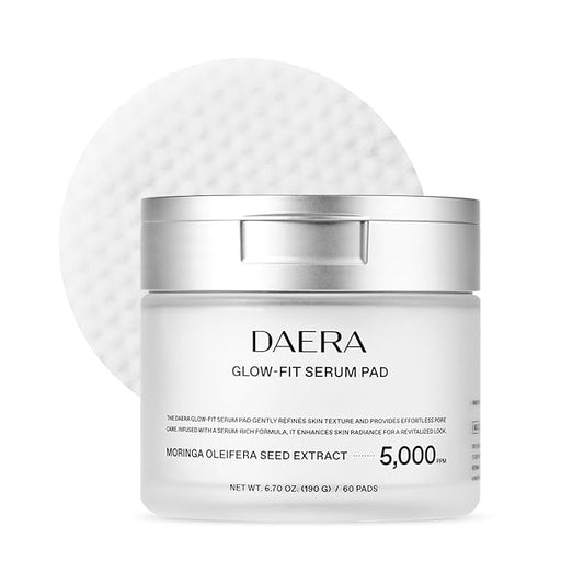 DAERA Glow-Fit Serum Pad, Dual-Sided Exfoliating & Hydrating Toner Pads for Pore Care and Dead Skin Removal with Moringa Seed & Hyaluronic Acid for Sensitive Skin, 60 Pads (190g, 6.70 fl. oz)