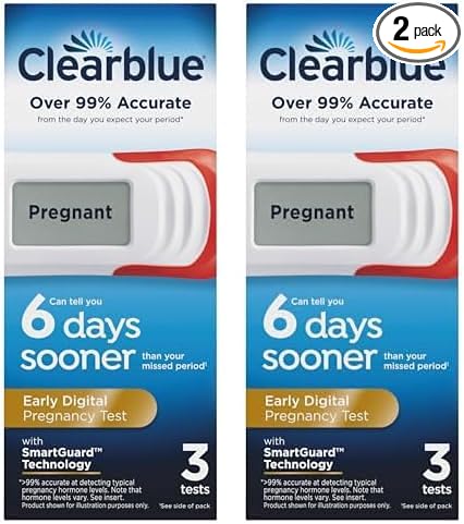 Clearblue Early Digital Pregnancy Test, Early Detection at Home Pregnancy Test, 3 Ct (Pack of 2)
