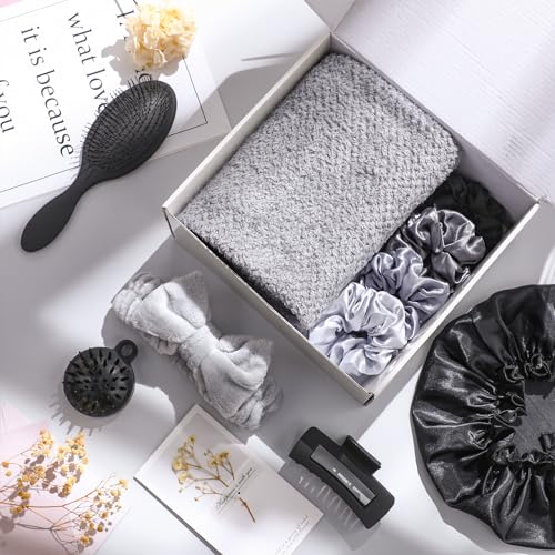 Sawysine 12 Pcs Gift Basket for Women Hair Care Spa Accessories Set Preppy Women's Birthday Mother's Day Gift Stuff(Black)