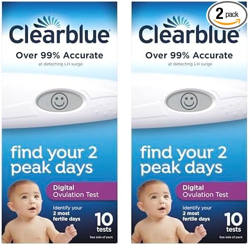 Clearblue Digital Ovulation Predictor Kit, Featuring with Digital Results, 10 Digital Ovulation Tests. (Pack of 2)