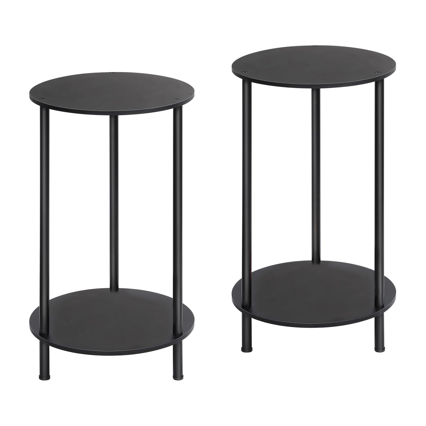 MOOACE End Tables Set of 2, Small Side Table, 2-Tier Nightstand with Storage Shelves, Round Sofa Bedside Table Coffee Desk for Living Room, Bedroom, Bathroom, Office, Black
