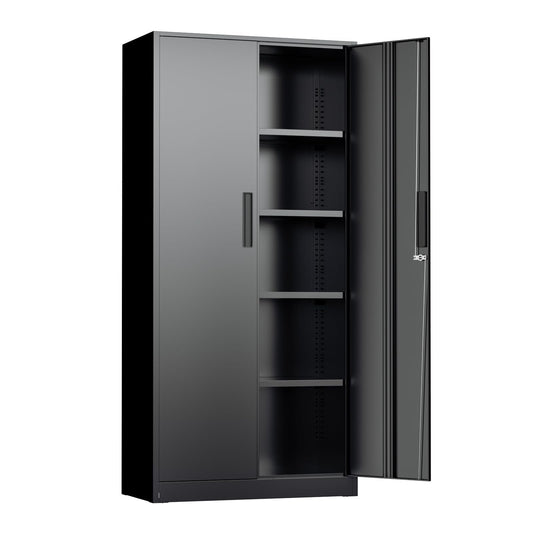 Crownland 72" Metal Storage Cabinet, Lockable Garage Storage Cabinets, High Office Cabinet with Adjustable Shelves for Garage, Home Office, Classroom, Pantry(Classic Black-Narrow Size)