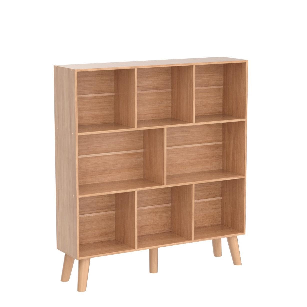 LEYAOYAO Wooden 8 Cube Book Shelf, Natural 3 Tier Bookshelf with Legs, Modern Open Storage Organizer,Boho Bookcase,Display Cabinet Shelf Free Standing Bookshelves for Bedroom,Living Room,Office
