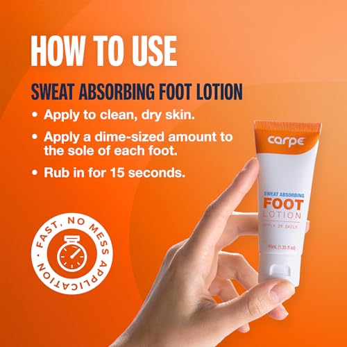 Carpe Sweat Absorbing Foot Lotion WITH APPLICATOR, A dermatologist-recommended solution to stop sweaty, smelly feet, Helps prevent blisters, Great for hyperhidrosis. 1 Tube + Applicator