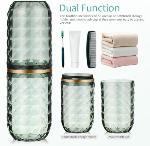 2PCS Travel Toothbrush Case Portable Toothbrush Holder Cup Storage Container for Home Bathroom Trip School - Green (Green) (2)