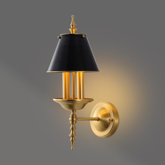 BYOLIIMA Brass Wall Sconce 2-Lights Modern Gold Black Bathroom Wall Lighting Vanity Light Fixtures Solid Copper Shade Industrial Wall Mount Lights for Bedroom Living Room E12