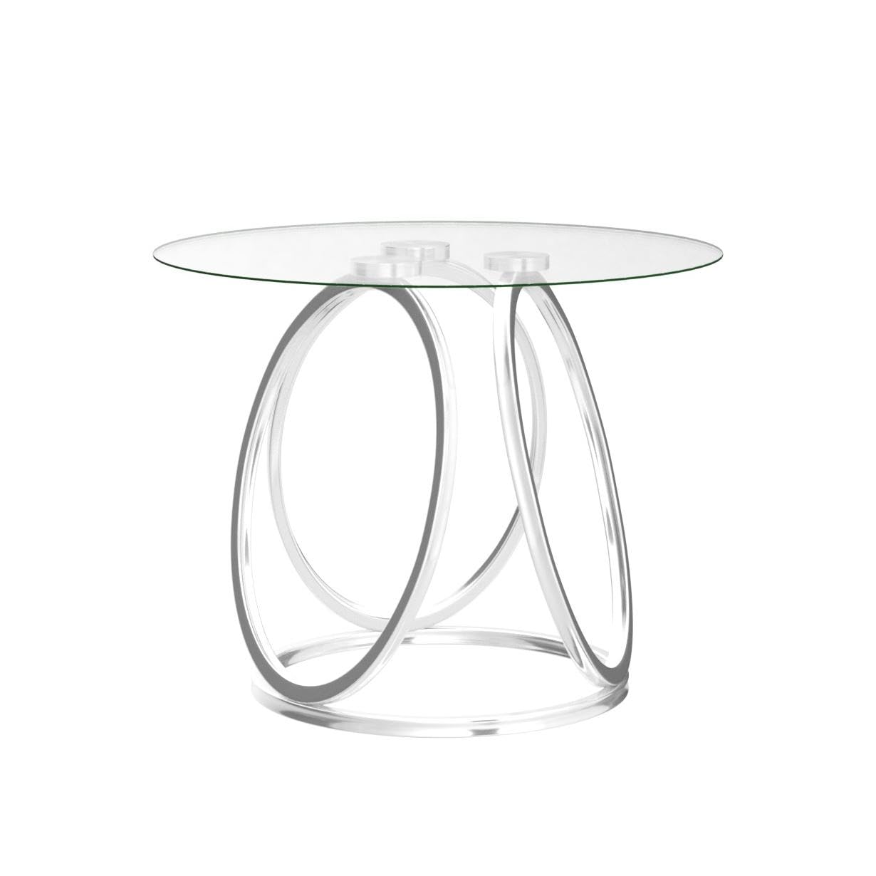 O&K FURNITURE Silver End Table for Living Room, Glass Side Table for Bedroom, Modern Round Glass Nightstand with Metal Frames for Home Office, Chrome Finish, 1 PC