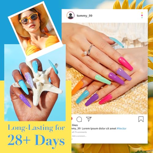 AZUREBEAUTY Dip Nail Powder Starter Kit with Matte Coat, 8 Colors Hot Pink Blue Purple Glitter Spring Dipping Powder Liquid Set with Base/Top Coat Activator 10 Nail Sticks for French Manicure