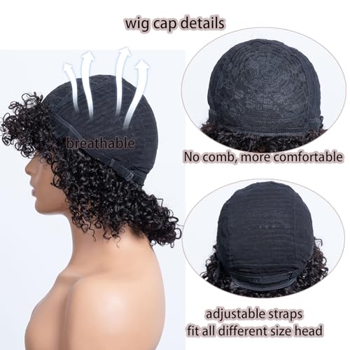 OnePart human wigs short water wave wig with bangs WWM2367M 100% brazilian virgin human hair machine made glueless for black women natural black 12inch