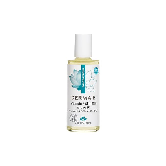 Derma E Vitamin E Skin Oil - 14,000 IU Safflower Face Oil – Hypoallergenic, Fragrance Free Facial Skin Care - Nourishes and Conditions, 2 fl oz