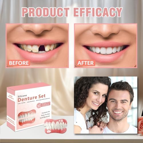 Tooth Repair Kit, Dentures for Women and Men, Silicone Dentures Upper and Lower, Fix Your Smile at Home Within Minutes, Natural Shade False Teeth & Veneers