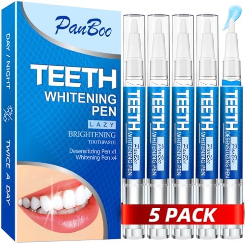 Teeth Whitening Pen 4+1(5 Pack), 70+ Treatments, Use Twice a Day Up to 1-6 Shade Whiter in 1-2 Weeks, 4 Whitening Pens plus 1 Desensitizing Pen, Effective, Painless and Enamel Safe Teeth Whitening Gel