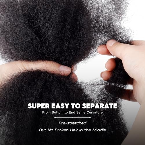BLL Afro Kinkys Bulk Human Hair, 16 Inch 50g/Pack, 100% Human Hair for Mini Twist Braiding Dreadlock Loc Extensions Afro Kinky Curly Hair Bulk (1B, 16 Inch Pack Of 1)