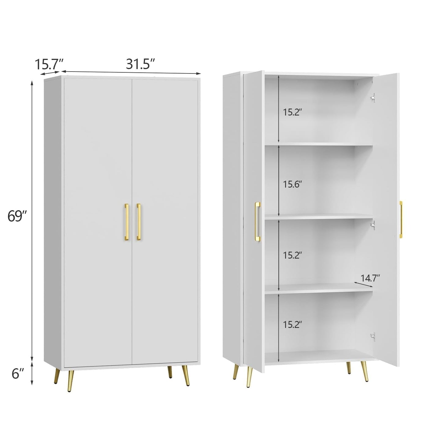 LYNSOM Tall Storage Cabinet, Freestanding Kitchen Pantry Cabinet with Adjustable Shelf and Doors, Floor Storage Accent for Kitchen, Dining Room (White)