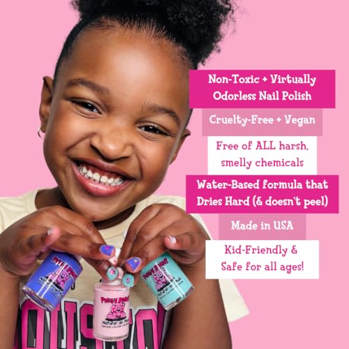 Piggy Paint | 100% Non-Toxic Girls Nail Polish | Safe, Cruelty-free, Vegan, & Low Odor for Kids | Tiny Tiaras (4 Polish + Nail Art Gift Set)