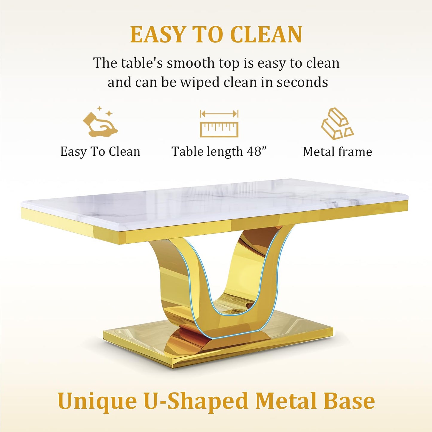 Anewsun Gold Coffee Table, White and Gold Rectangle Living Room Tea Table, Glam 48 inch Coffee Table for Living Room, Guest Hall, Reception Room
