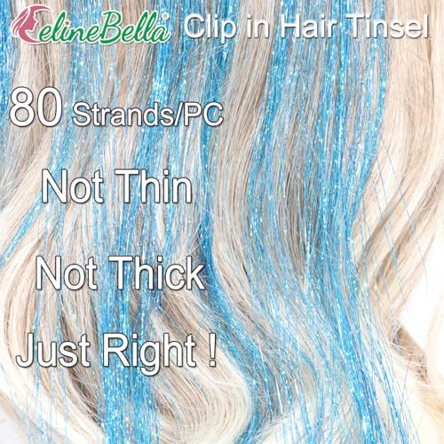Clip In Hair Tinsel Sky Blue Shiny Sparkle Fairy Hair 80 Strands/Pc Very Cute for Girls Christmas New Year Halloween Party Smurfs Event