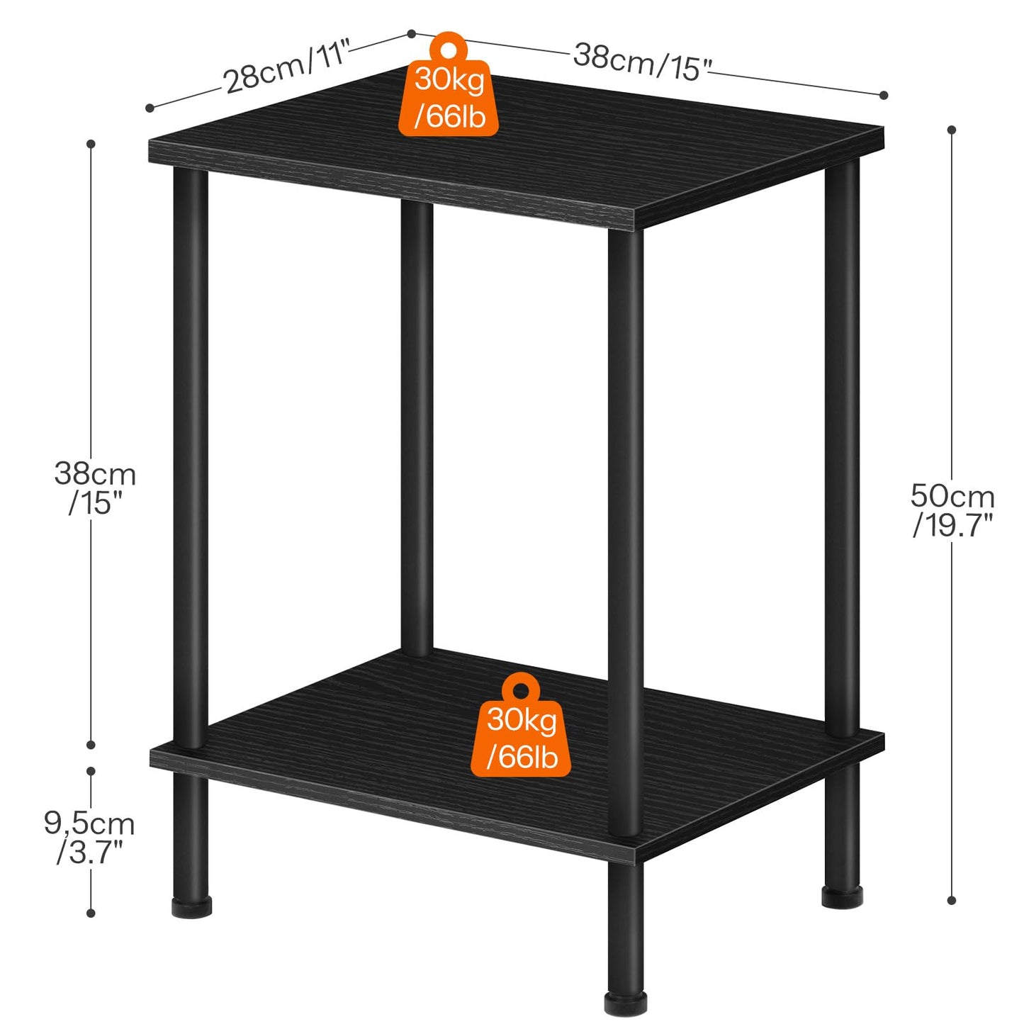 HOOBRO End Table Set of 2, Small Side Table, Nightstand with 2-Layer Storage Shelves, Sofa Table for Small Spaces, Living Room, Bedroom, Stable Frame, Easy Assembly, Black BB09BZP201