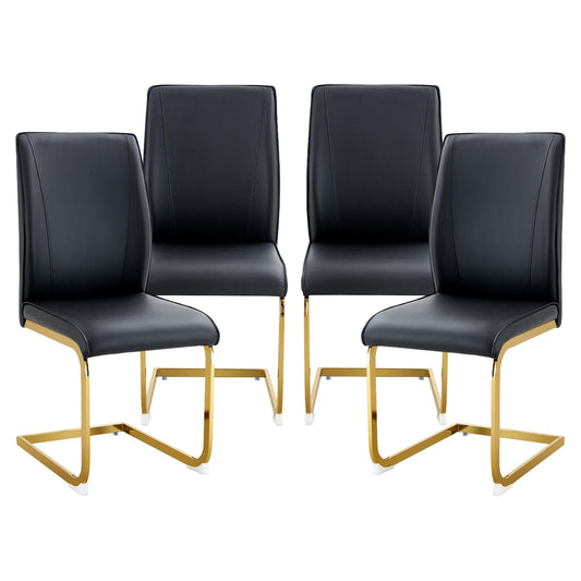 cinkehome Set of 4 Modern Dining Chairs, High Back PU Faux Leather Upholstered Armless Chair with Metal Legs for Kitchen Dining Room Living Room