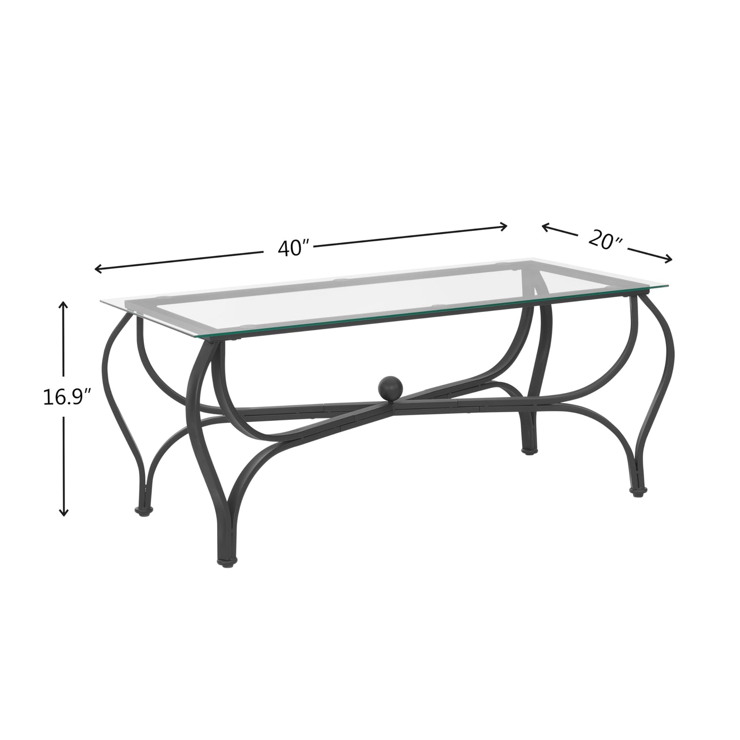 FILINGSKY 3-Piece Coffee Table Set, Tempered Glass Surface Living Room Sets, Coffee Table & 2 End Side Table, Metal Frame for Living Room, Home Office (Glass)