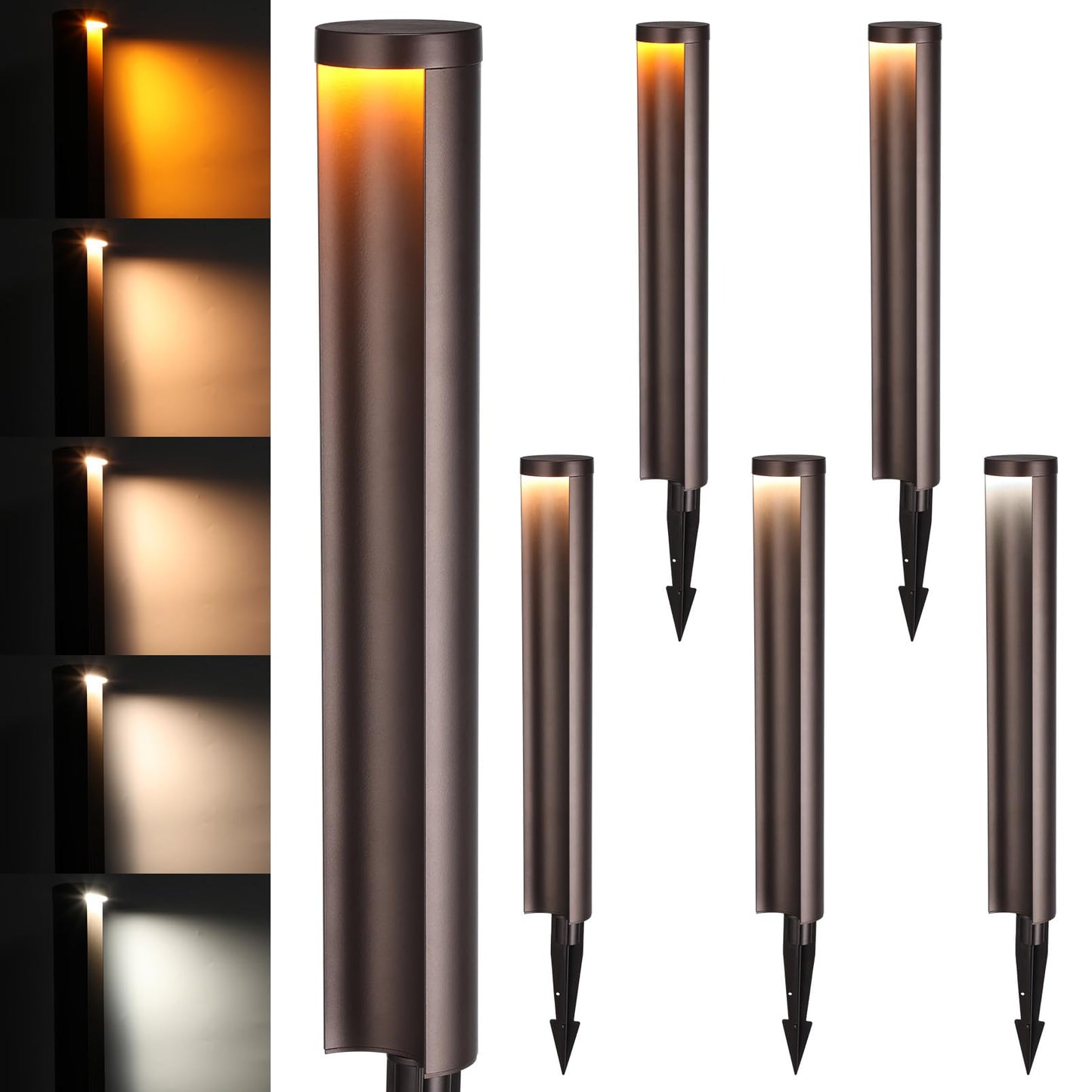 LEONLITE Low Voltage Landscape Lights 5CCT, 5W Anti-Glare LED Pathway Lights, Die-Casted Aluminum Housing, IP65 Waterproof for Outdoor Path Sidewalk Walkway, 1800K-5000K, ETL, Pack of 6