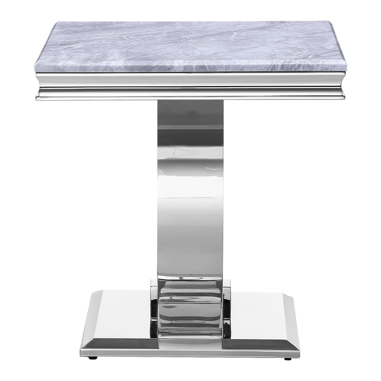 Asday Silver End Table, 22" Modern Glam Grey Square Side Table with Mirrored Stainless Steel U-Base for Living Room