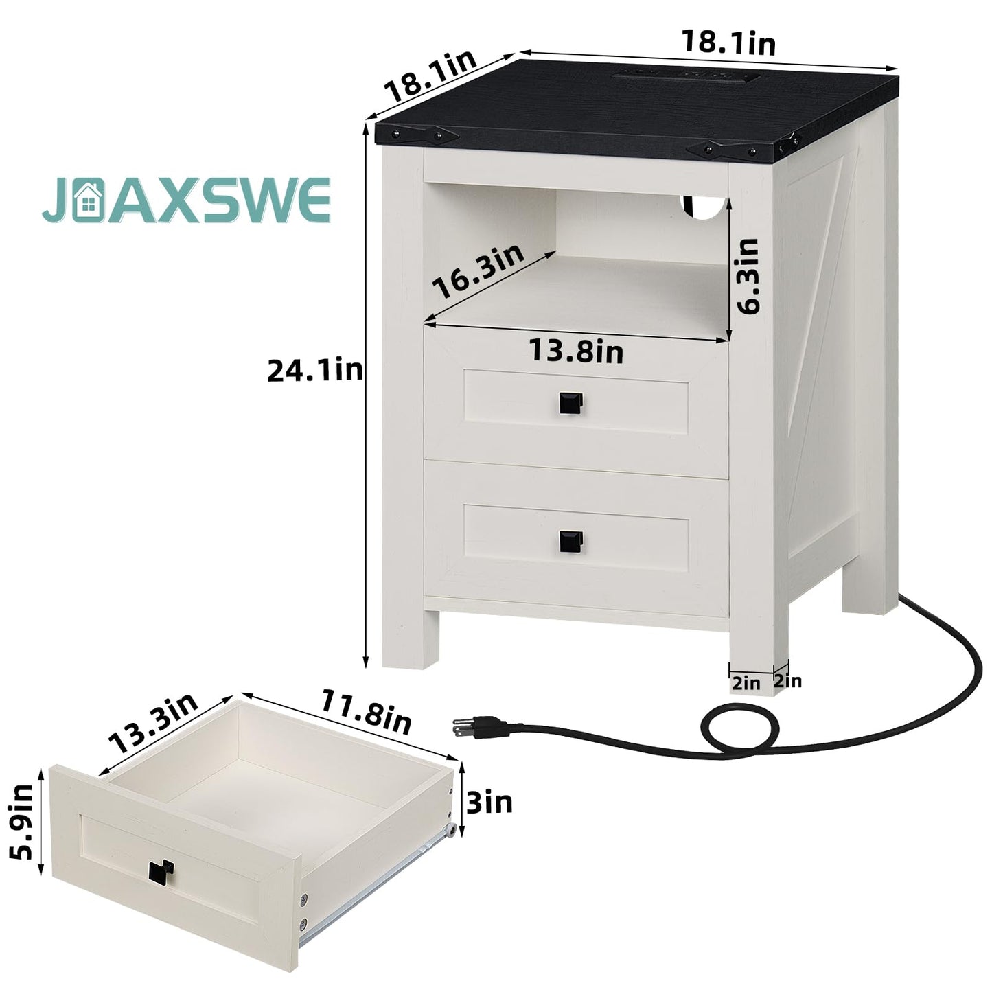 Joaxswe Farmhouse Living Room Sets, Coffee Table with Hidden Storage Organizer and Nightsands with Charging Station, Coffee Table Set of 3 for Living Room,Office, Home
