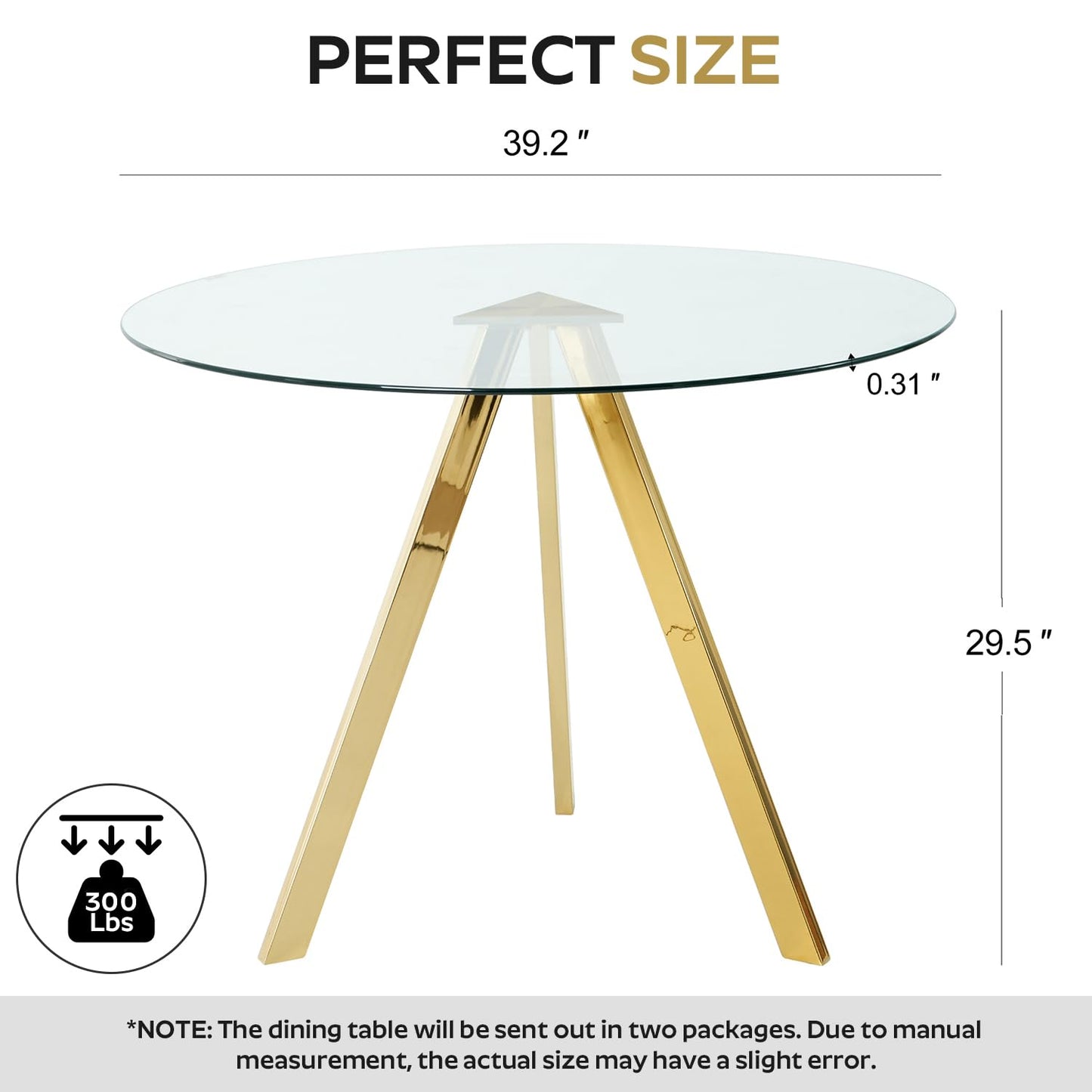 SIZOTA Round Dining Table for 4, 39" Modern Glass Dining Table, Leisure Coffee Table, Kitchen Circle Dinner Table, Saving Space(Gold)