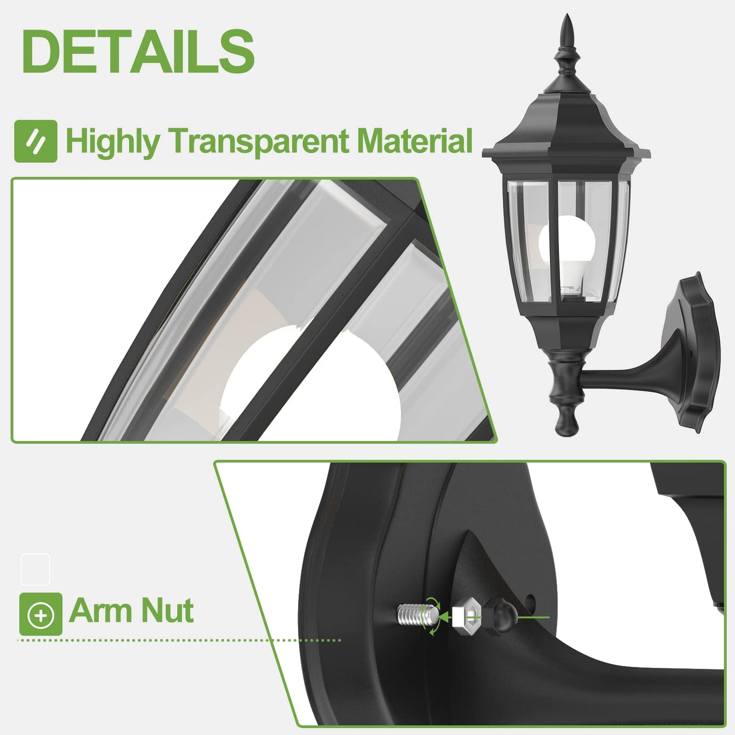 EMART Outdoor Porch Sconce LED Exterior Wall Light Fixtures, Special Handling Anti-Corrosion Plastic Material, Waterproof Security Lamp for Garage, Front Door, House - 2 Pack, Black (Bulb Included)