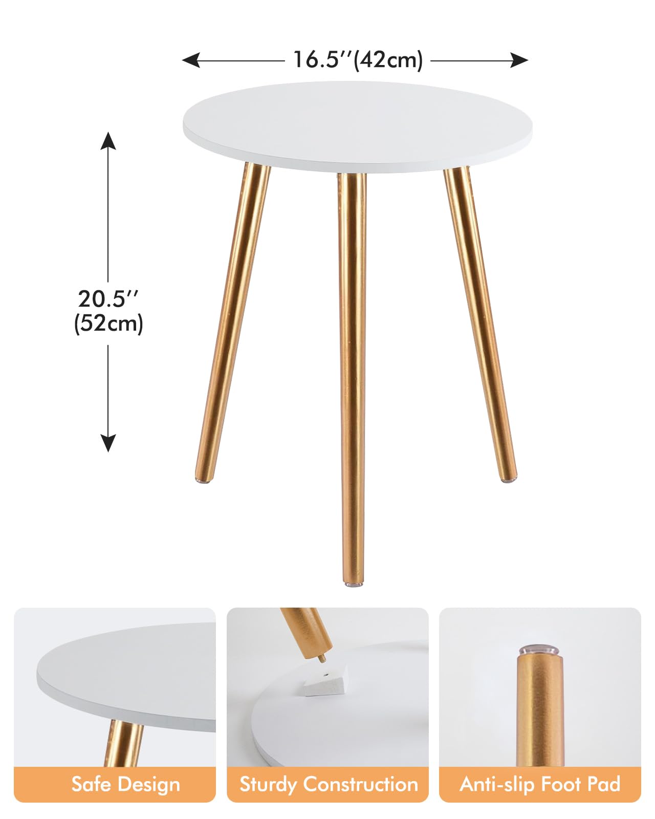 Apicizon Round Side Table Set of 2, White Nightstand Coffee End Table for Living Room, Bedroom, Small Spaces, Morden Side Table Home Decor Bedside with Wood Legs 16.5 Inches