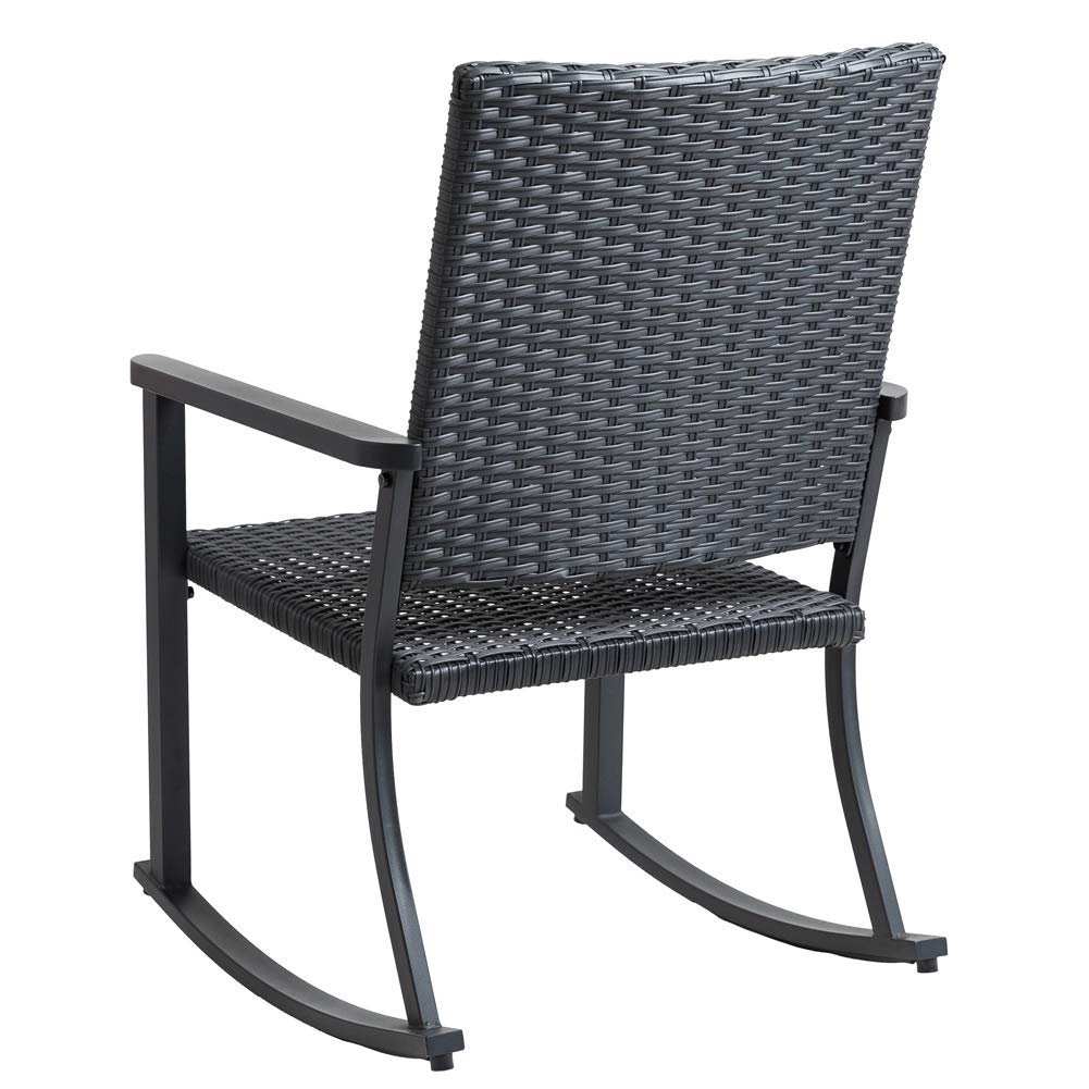 C-Hopetree Outdoor Rocking Chair, Outside Patio Porch Rocker, Metal Frame, Black All Weather Wicker