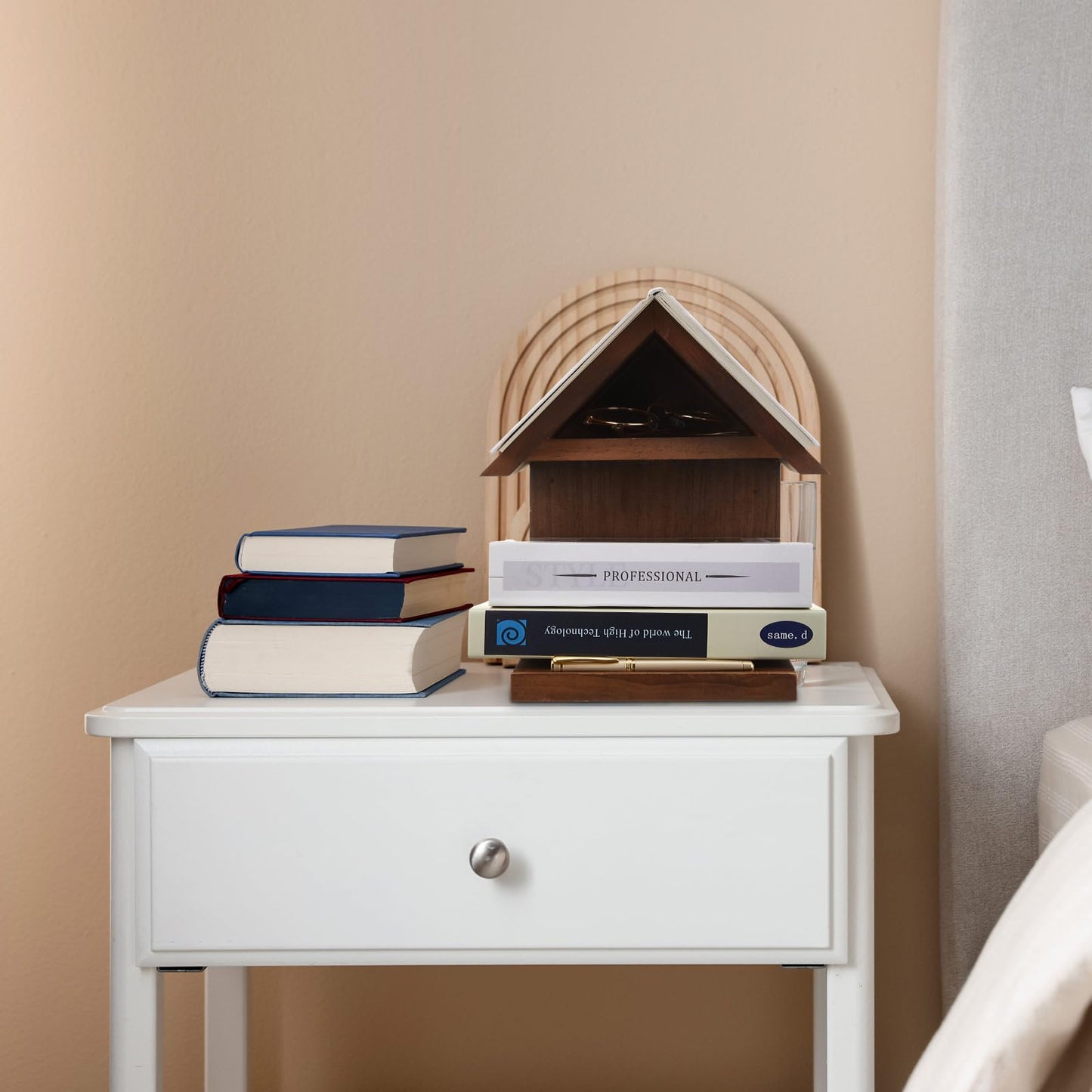Marsui Triangle Book Holder Stand Floating Nightstand Small Wooden Bedside Shelf Wall Mountable Bookshelf for Bedroom Living Room Readers Gifts
