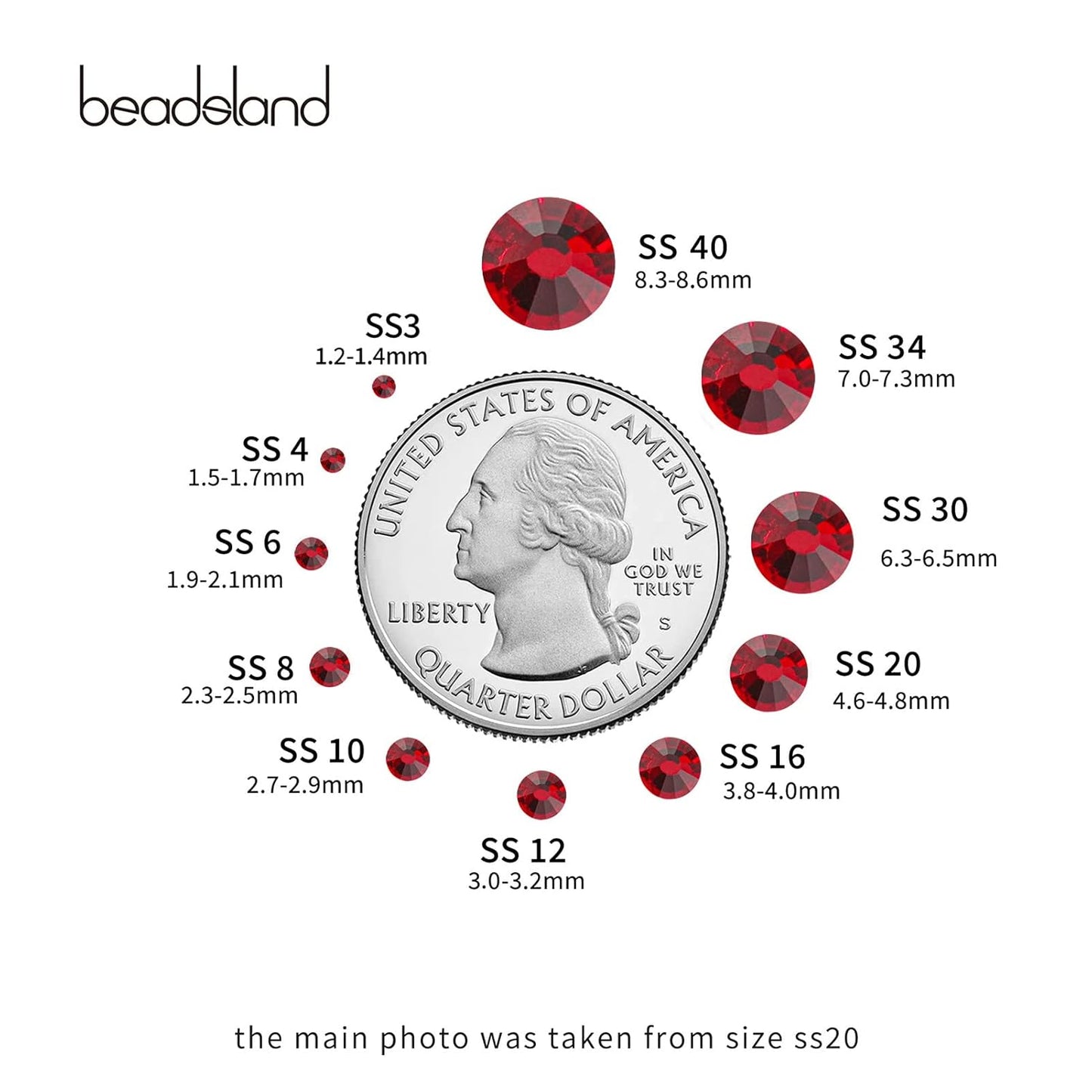 Beadsland 1440 Pieces Flat Back Crystal Rhinestones Round Gems,Siam,SS8,2.3-2.5mm