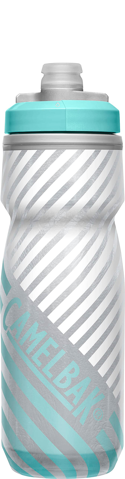CamelBak Podium Chill Insulated Bike Water Bottle - Easy Squeeze Bottle - Fits Most Bike Cages - 21oz, Grey/Teal Stripe