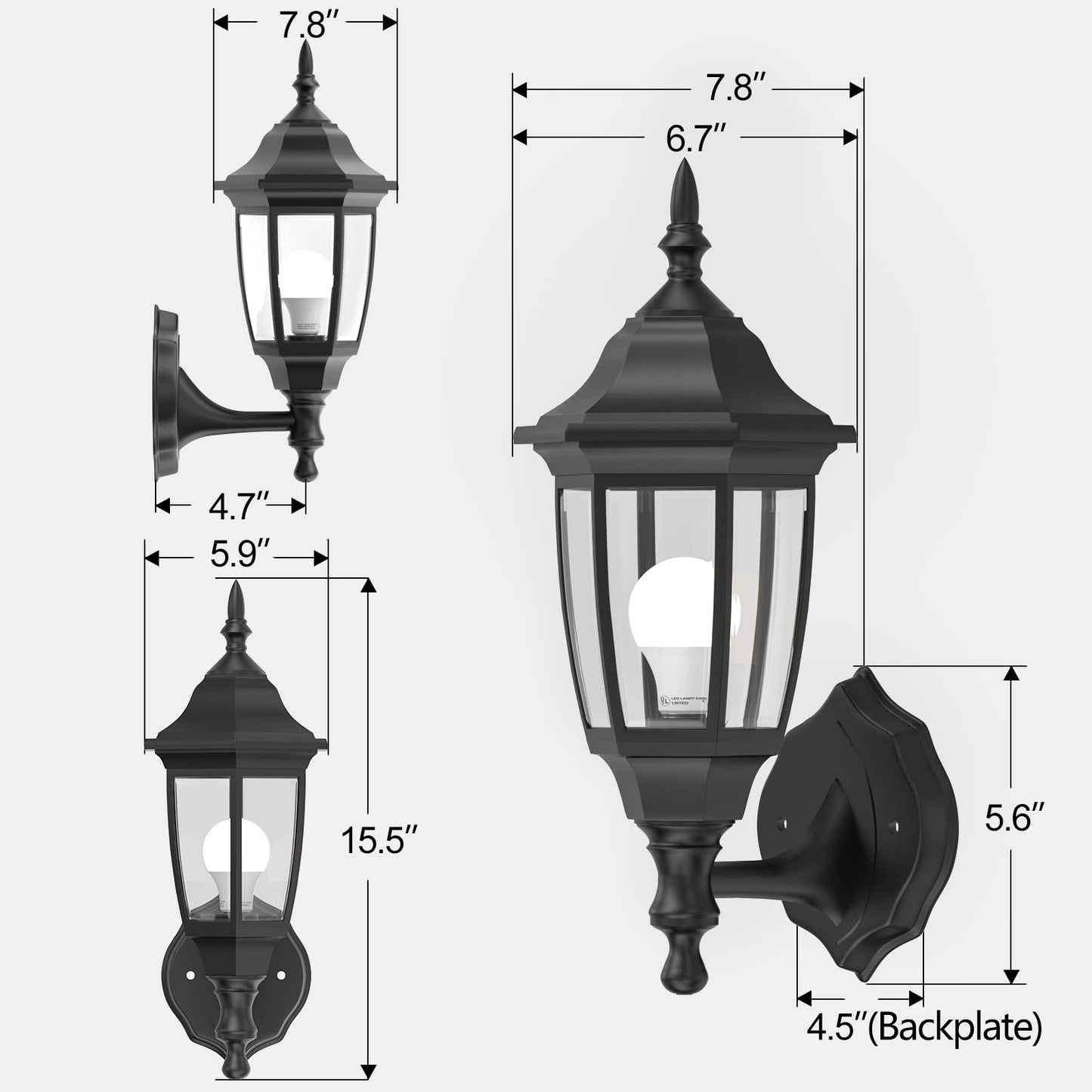 EMART Outdoor Porch Sconce LED Exterior Wall Light Fixtures, Special Handling Anti-Corrosion Plastic Material, Waterproof Security Lamp for Garage, Front Door, House - 2 Pack, Black (Bulb Included)