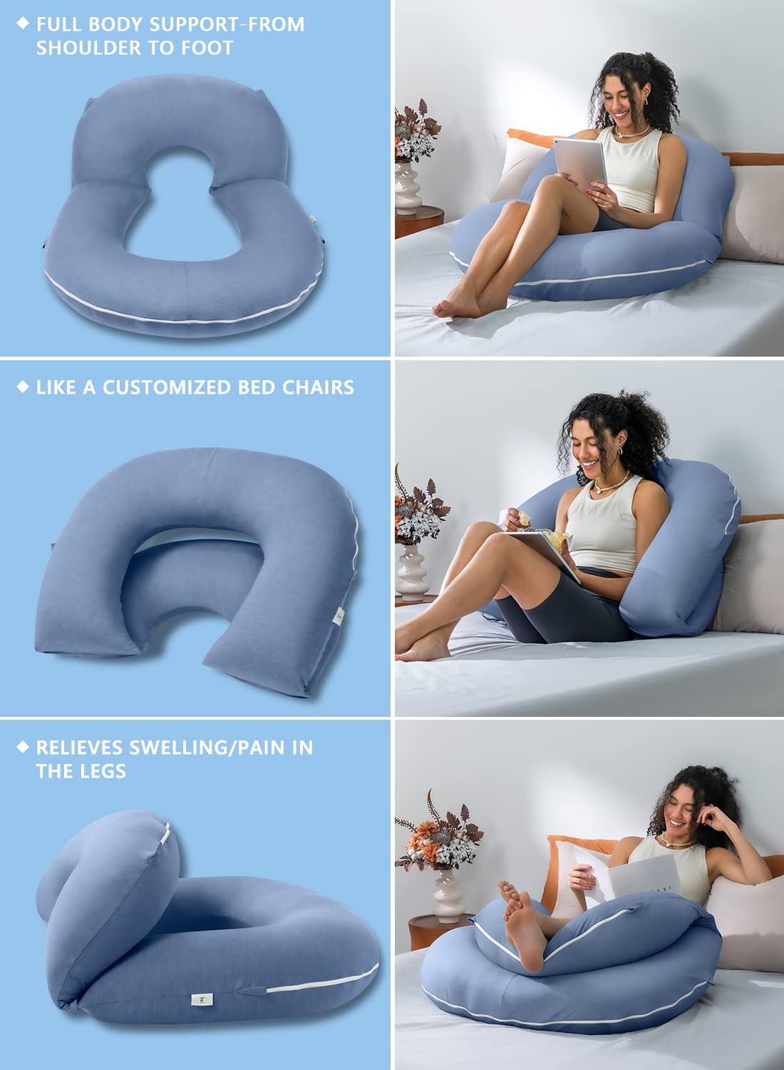 INSEN Reading Pillow, Back Pillow for Sitting in Bed for Reading, Nurse & Relax, Reading Pillow for Adults, Moms & Kids, Sit Up Pillow for Bed