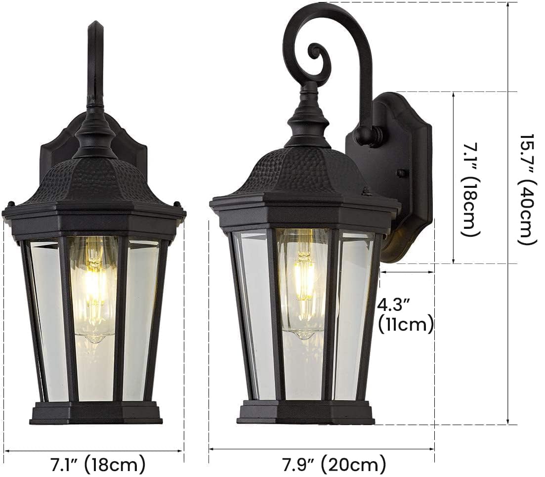 Smeike Exterior Light Fixtures, Large Outdoor Wall Light/Lantern, Outdoor Porch Light Fixtures Wall Mount in Matte Black Finish with Clear Glass, Aluminum Alloy, 60W